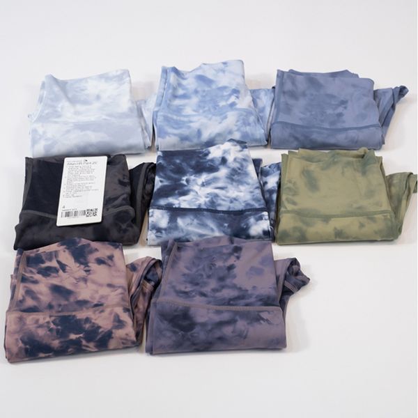 

lu women's tie dye set double sided frost dew yoga set sports women's tights bra underwear fitness fashion lycra fabric set