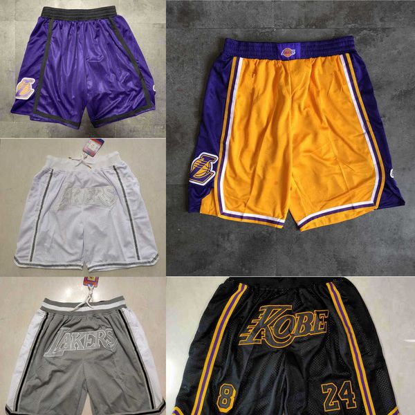 

los angeles''lakers''men throwback basketball shorts pocket purple, Black
