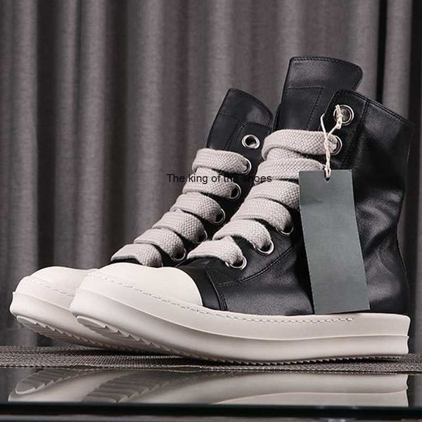 

2023 luxury rick designer ro boots shoes owens high street shoes minimalist style genuine leather sneakers jumbo shoeslace men