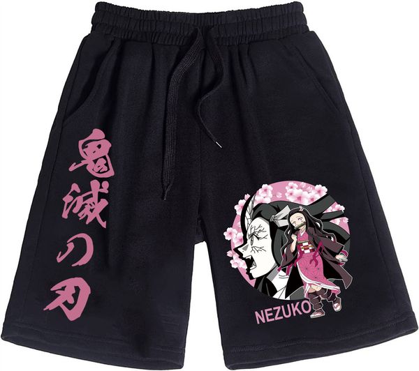 

men's shorts anime demon slayer shorts kimetsu no yaiba gym workout shorts casual hip hop daily short pants 230503, White;black