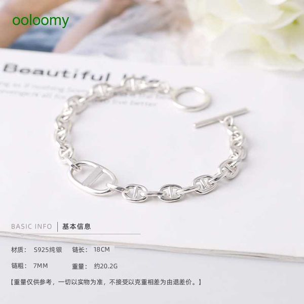 

hemres designer bracelet 925 silver pig nose girl bracelet ins japanese and korean pure handjewelry personalized simple jewelry avkw, Golden;silver