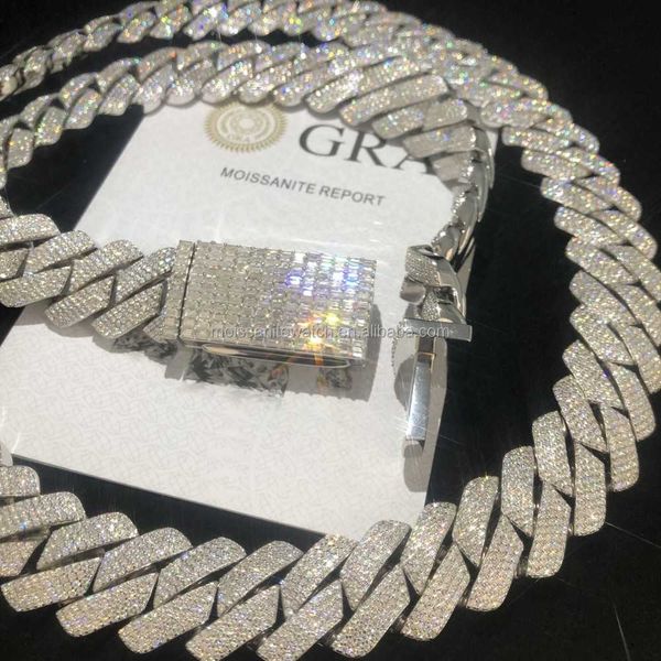 

20mm selling fashion men's miami cuban chain iced moissanite diamond s925 silver plated 18k hip hop jewelry necklace