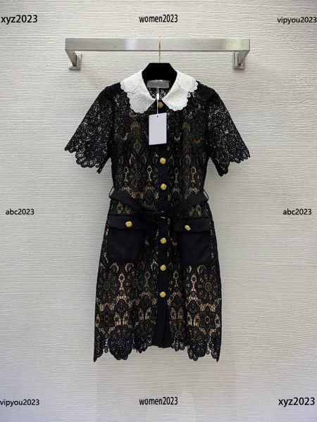 

plus size summer dress comes with belt designer dress for woman size s-xl high end hollow short sleeve dress april28, Black;gray