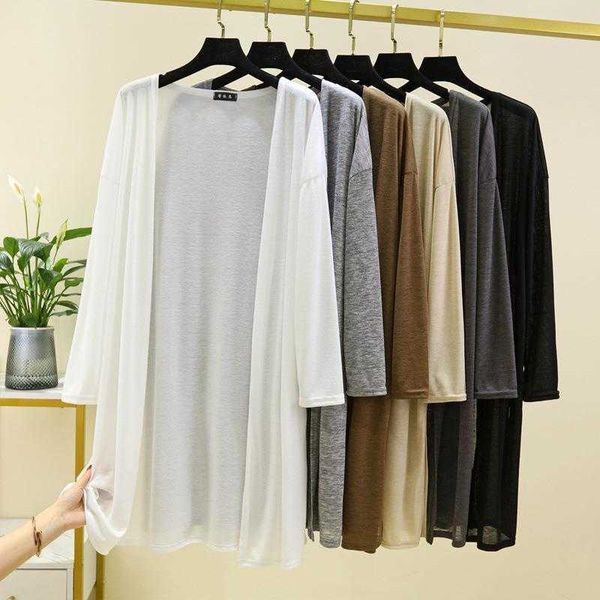 

summer womens cardigan sun jackets protection clothing knitted sheer long, Black;brown