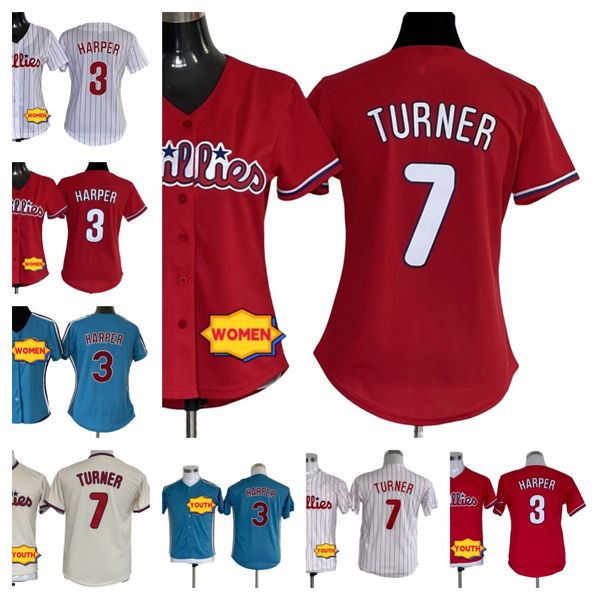 

3 bryce harpe 7 trea turner s-xxl baseball jerseys women youth, Blue;black