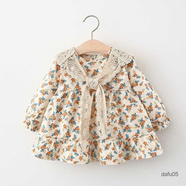 

girl's dresses spring newborn baby girl clothes floral long-sleeved dress for girls baby clothing year birthday princess dress lace sha, Red;yellow