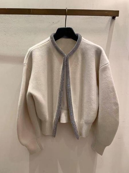 

sweaters women rhinestone decoration knit cardigans oneck solid color long sleeve autumn winter 2021 new ladies warm sweater coats, White;black