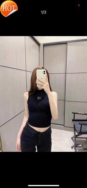 

designer haute coutureaw king black short letter tank 2023 summer new knitted slim fit half high collar sleeveless women's trend, White