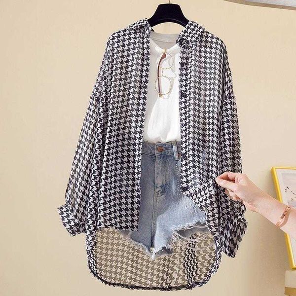 

houndstooth sun protection jackets clothing womens chiffon shirt summer hong, Black;brown