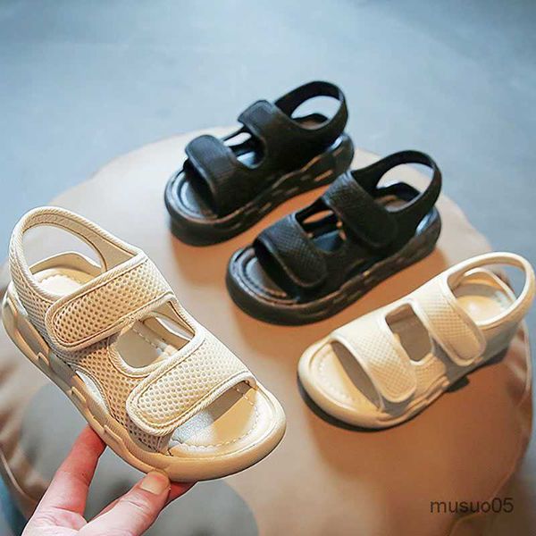 

summer children cute pure color baby beach shoes beautiful open toe girls breathable barefoot boys sandals, Black;red