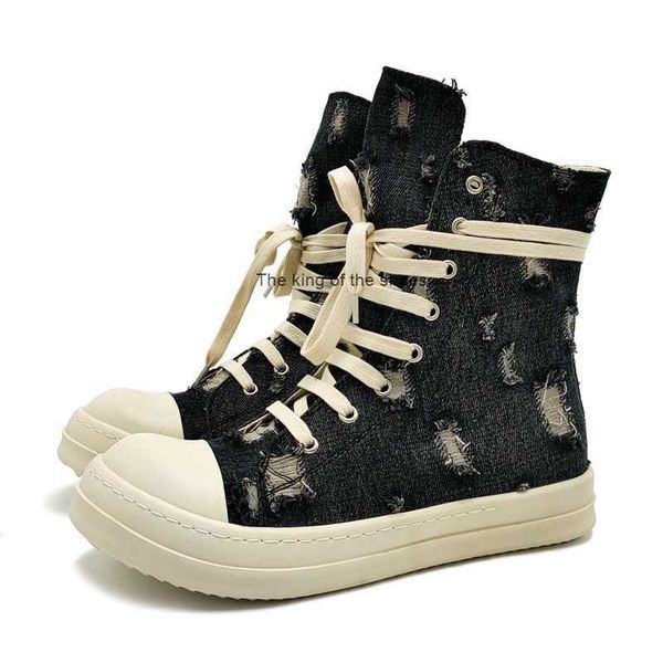

rick men's high-canvas shoes trendy hole denim ro owens casual winter boots for women