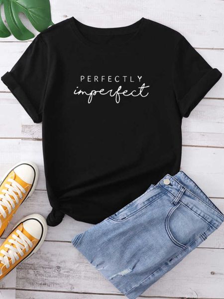 

perfectly imperfect letter print men t shirt short sleeve o neck loose men tshirt ladies tee shirt camisetas mujer, White;black