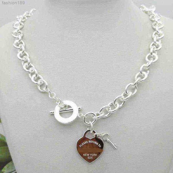 

women's tif silver love style necklace 925 sterling key heart charm pendant g1201