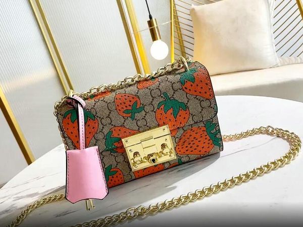 

designer padlock strawberry shoulder bag handbags cowhide luxury hardware chains hasp delicate letter flap bags women fashion chain package