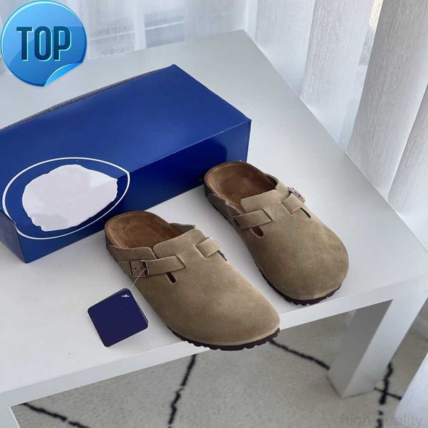 

slippers boston clogs designer sandals men women slide slippers soft footbed clog suede leather buckle strap shoes woody outdoe, Black