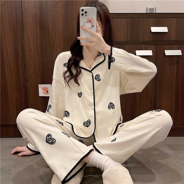 

women's sleepwear spring autumn pajamas set for women thin cotton fashion print women long sleepwear suit home clothes women female pij, Black;red