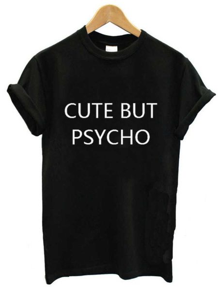 

cute but psycho letter print t shirt men short sleeve o neck loose tshirt summer ladies tee shirt clothes camisetas, White;black