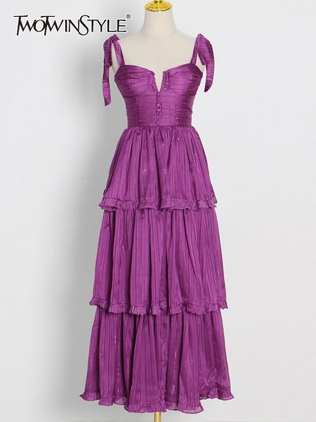 

casual dresses twotwinstyle elegant solid women s dress square collar sleeveless high waist patchwork ruffles long female clothing 230503, Black;gray