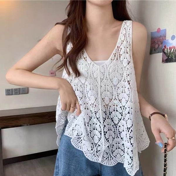 

camisoles tanks women summer hollow out crochet vest waistcoat bohemian knitted floral leaves camisole sleeveless cover up for tank card 230, Black;white