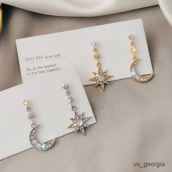 

stud needle shining octagonal meter mans moon rhinestone asymmetrical earring online celebrity feminine earrings., Golden;silver