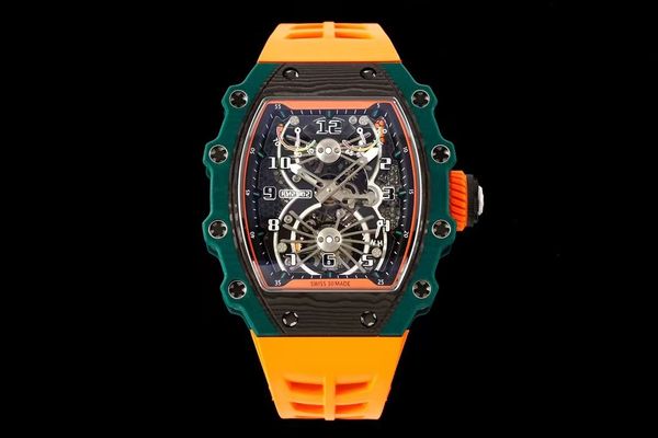 

43mm men watch rm21-02 21-02 turn fly toubillon aerodyne tpt carbon fashion mens wristwatch hand wind movement waterproof relojes de lujo lu, Slivery;brown