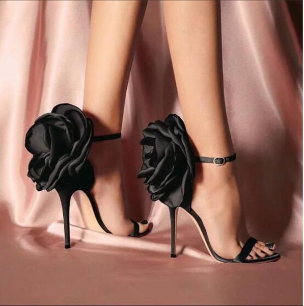 

flower strap high heel sandals women fashion outdoor lady gladiators summer wedding bridal dress shoes, Black