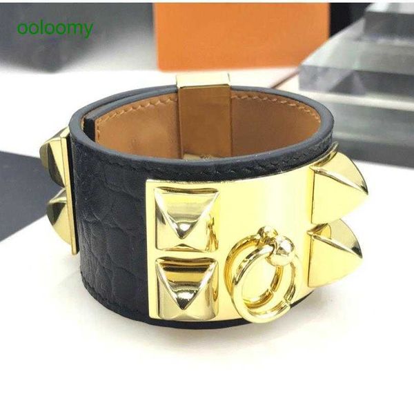 

hemres designer bracelet cowhide crocodile pattern h family bracelet punk style genuine leather women's ornament wr9o, Black