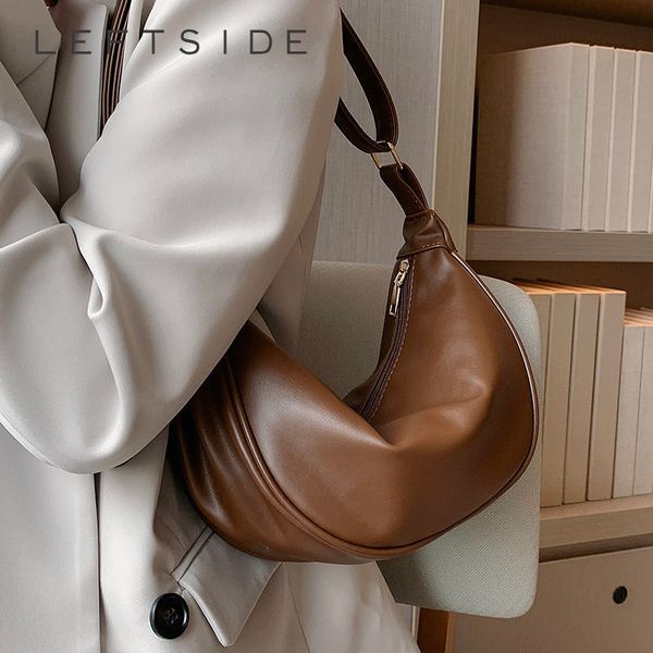 

evening bags half moon small pu leather zipper crossbody for women solid color shoulder handbags 2023 trends winter luxury brand 230503
