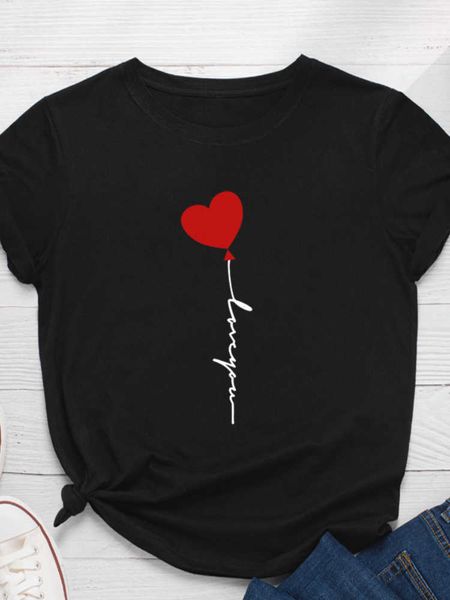 

heart balloon print women t shirt short sleeve o neck loose women tshirt ladies fashion tee shirt clothes camisetas mujer, White