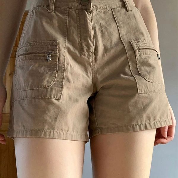 

women's shorts waatfaak khaki vintage casual shorts women booty streetwear pockets patchwork cargo pants y2k summer shorts low waist ha, White;black