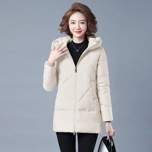 

leather 2022 women parkas winter long jacket thick casual hooded cotton padded coats female korean puffer ladies outwear, Black