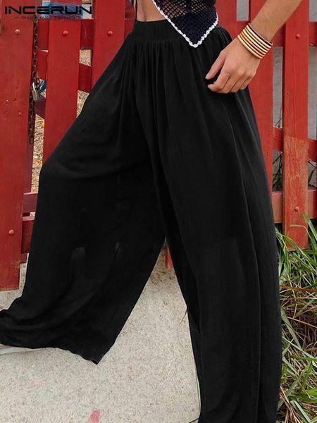 

pants incerun leisure men leisure harem trousers male casual streetwear style solid breathable mesh straight trousers s5xl, Black