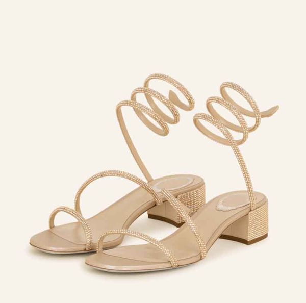 

luxury designer shoe renes- women sandal black low-heeled sandals cleo strass shoes summer margot jewel sandals crystal snake heel block hee