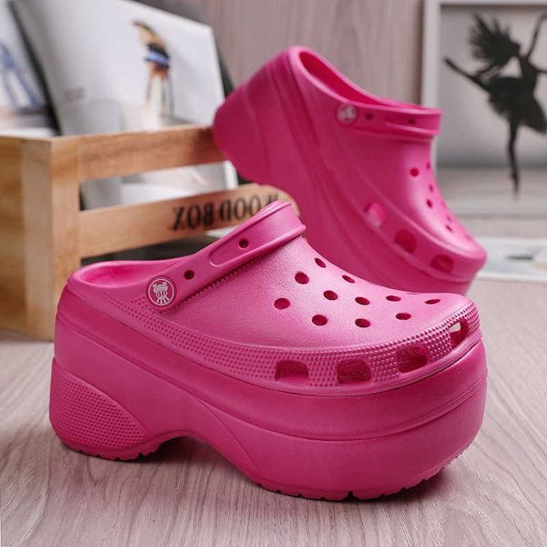 

sandals summer women croc clogs platform garden shoe height increasing slippers slip on for girl beach shoes fashion lady slides a0526, Black