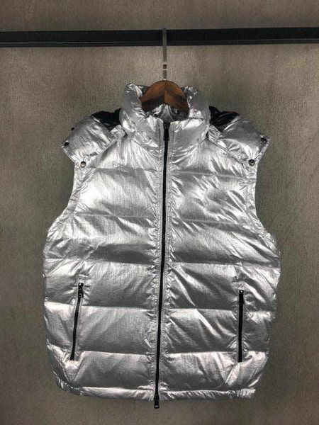 

fashion silver vest sleeveless down jackets detachable cap solid color france fashion cotton hooded vests gilet mens winter warmth weste des, Black