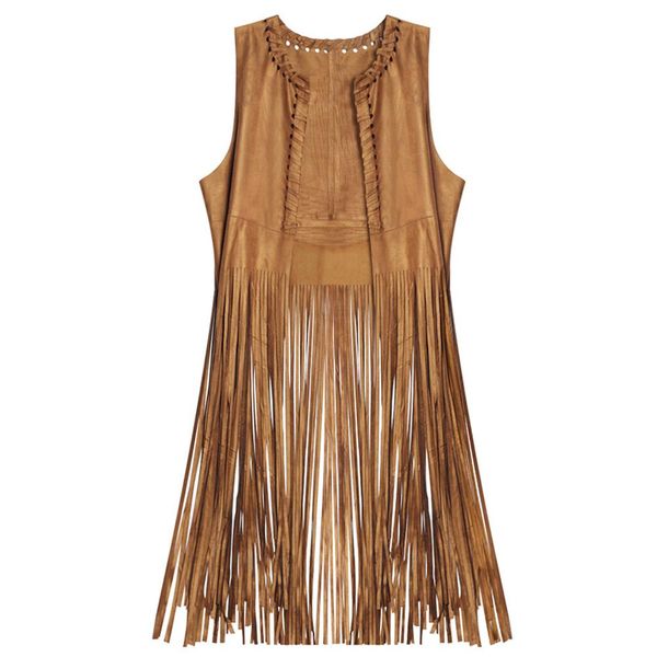 

leather women's fringed suede faux fur sleeveless vest dropshipping, Black