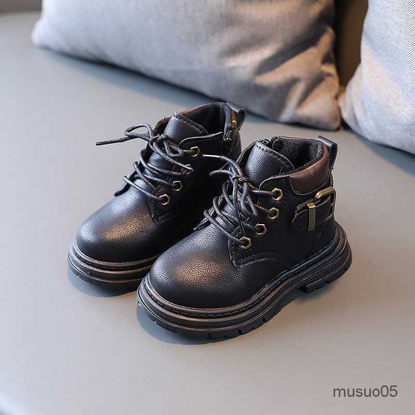 

athletic outdoor kids leather autumn boys ankle fashion girls snow boots single shoes non-slip, Black