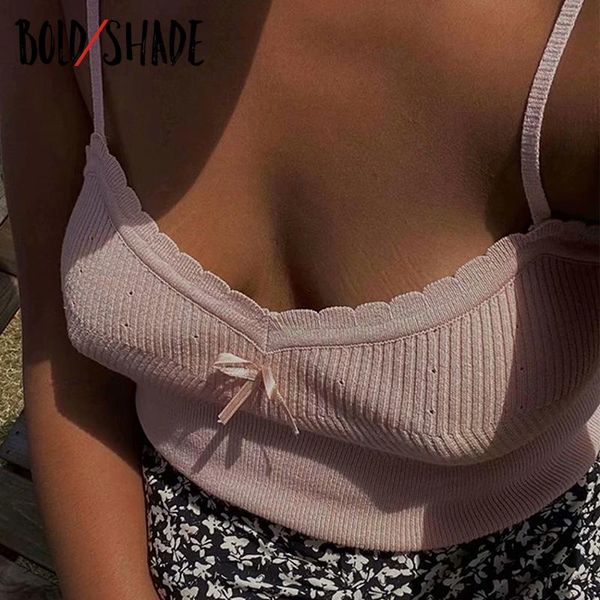

t-shirt bold shade streetwear 90s fashion cami y2k ribbed solid bow camisole women vintage indie clothing strap egirl tanks, White
