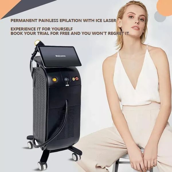 

2023 professional diode laser hair removal skin rejuvenation laser 755 808 1064nm ce certificate video handbook, Black