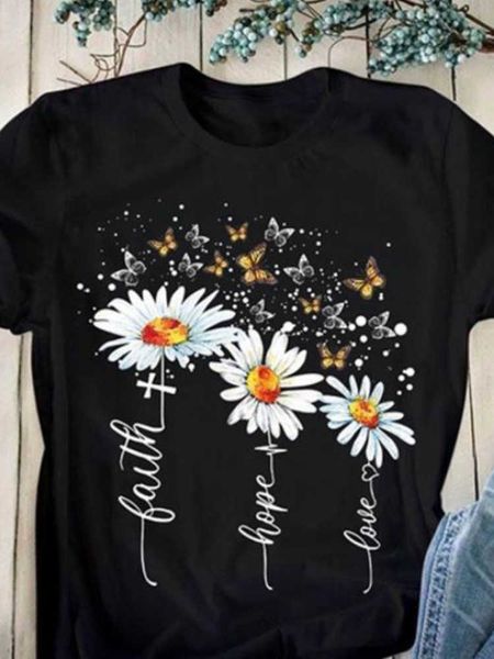 

10 colors faith hope love daisy print t shirt men short sleeve o neck loose tshirt summer men tee shirt camisetas mujer, White;black