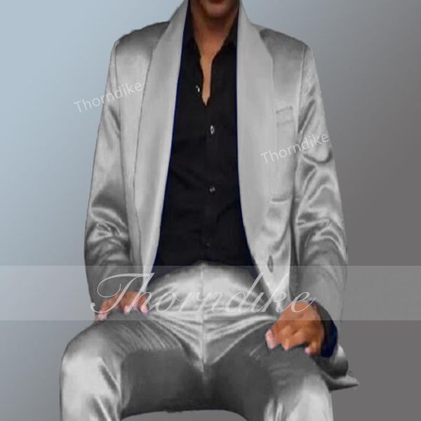 

blazers thorndike customized fashion men's silver suit four seasons prom dress twopiece suit (coat + pant) wedding groomsmen, White;black