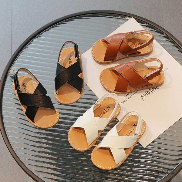 

children's 2023 cross-tied breathable summer beach black brown white baby boys shoes girl student sandals g03082, Black;red