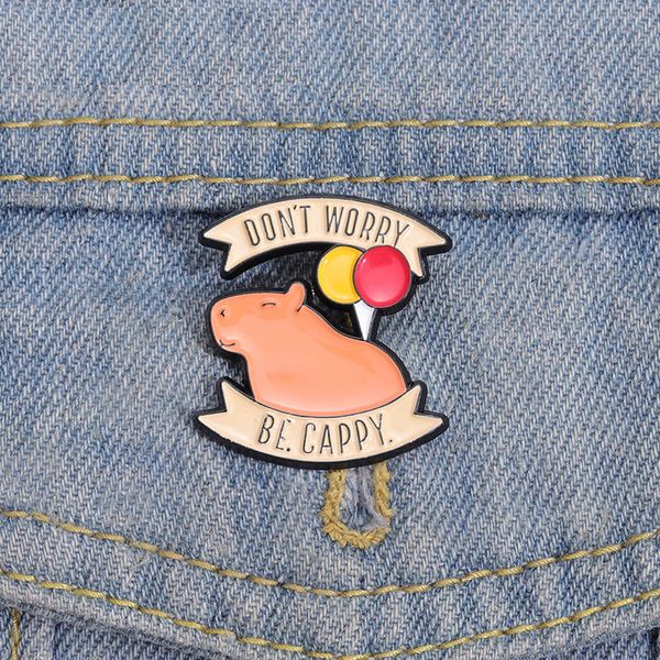 

don't worry be carry enamel pins custom hippo balloon brooches lapel badges animal jewelry gift for kids friends, Blue