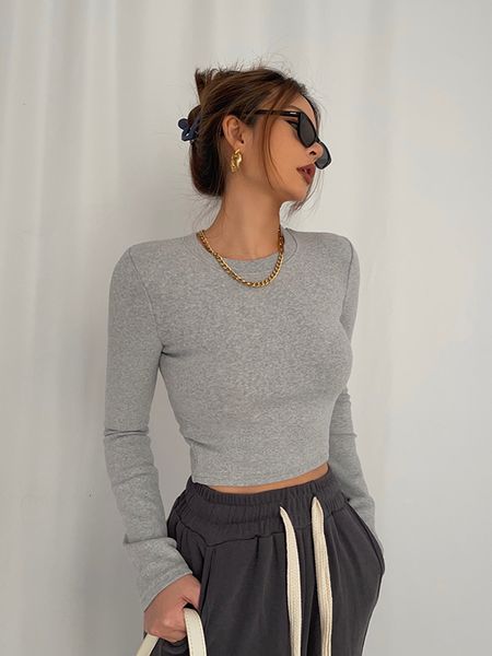 

women's t-shirt luxury brand shows thin elastic tight short t-shirt long sleeve girl high waist y2k fashion women clothing 230503, White