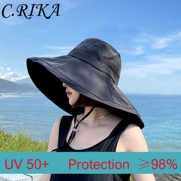 

outdoor hats wide brim upf 50 sun hat women antiuv protection hiking upf sun block hats fisherman cap fold summer beach solid bucekt hat j23, Black;white