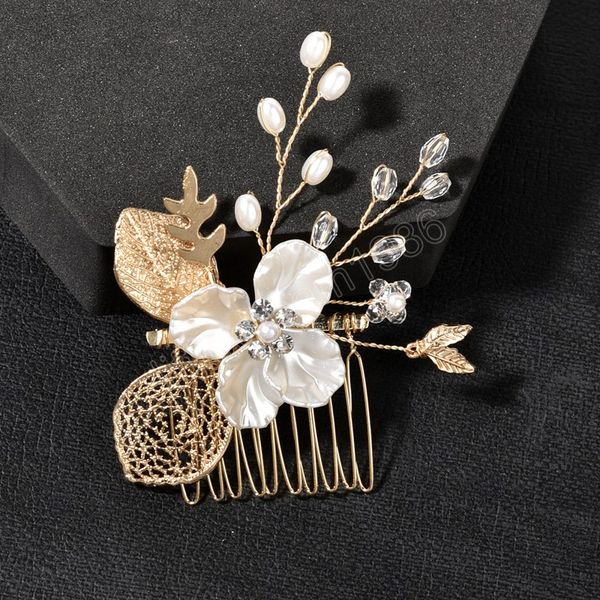 

beautiful pearl leaf hair comb women accessories hair ornament bride hair accessories for women wedding head jewelry decoration, Slivery;golden