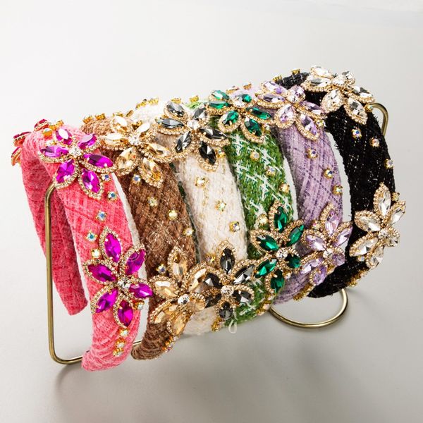 

luxury tweed rhinestone headbands fashion hair accessories for women trendy party shiny hairband hair band girl headwear, Slivery;white