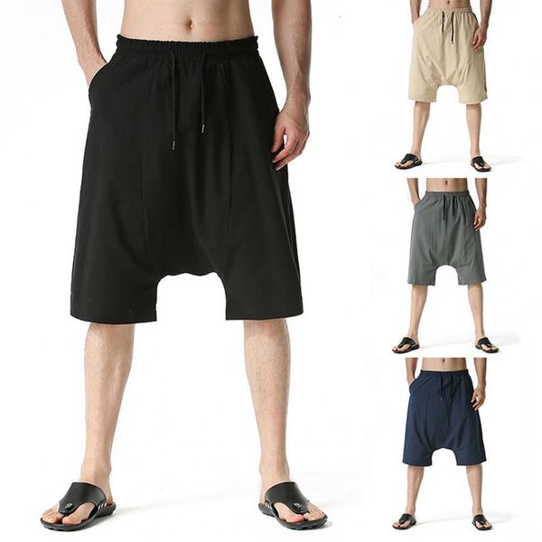 

men's shorts short pants soft harem shorts skin-friendly multi-pockets casual solid color drop crotch shorts 230503, White;black