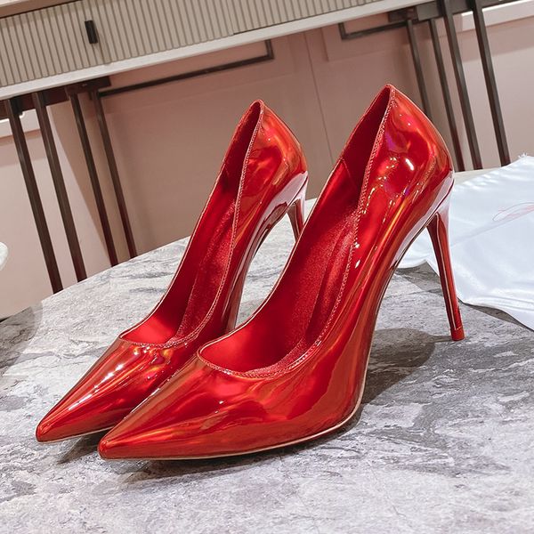 

premium patent leather high heels stiletto heels riveted lace-up wedding party shoes luxury designer womens shoes sizes 35-43 +box, Black