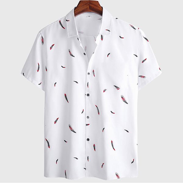 

men's casual shirts harajuku feather hawaiian men's shirt printed short sleeve casual white street summer beach shirts for men clo, White;black